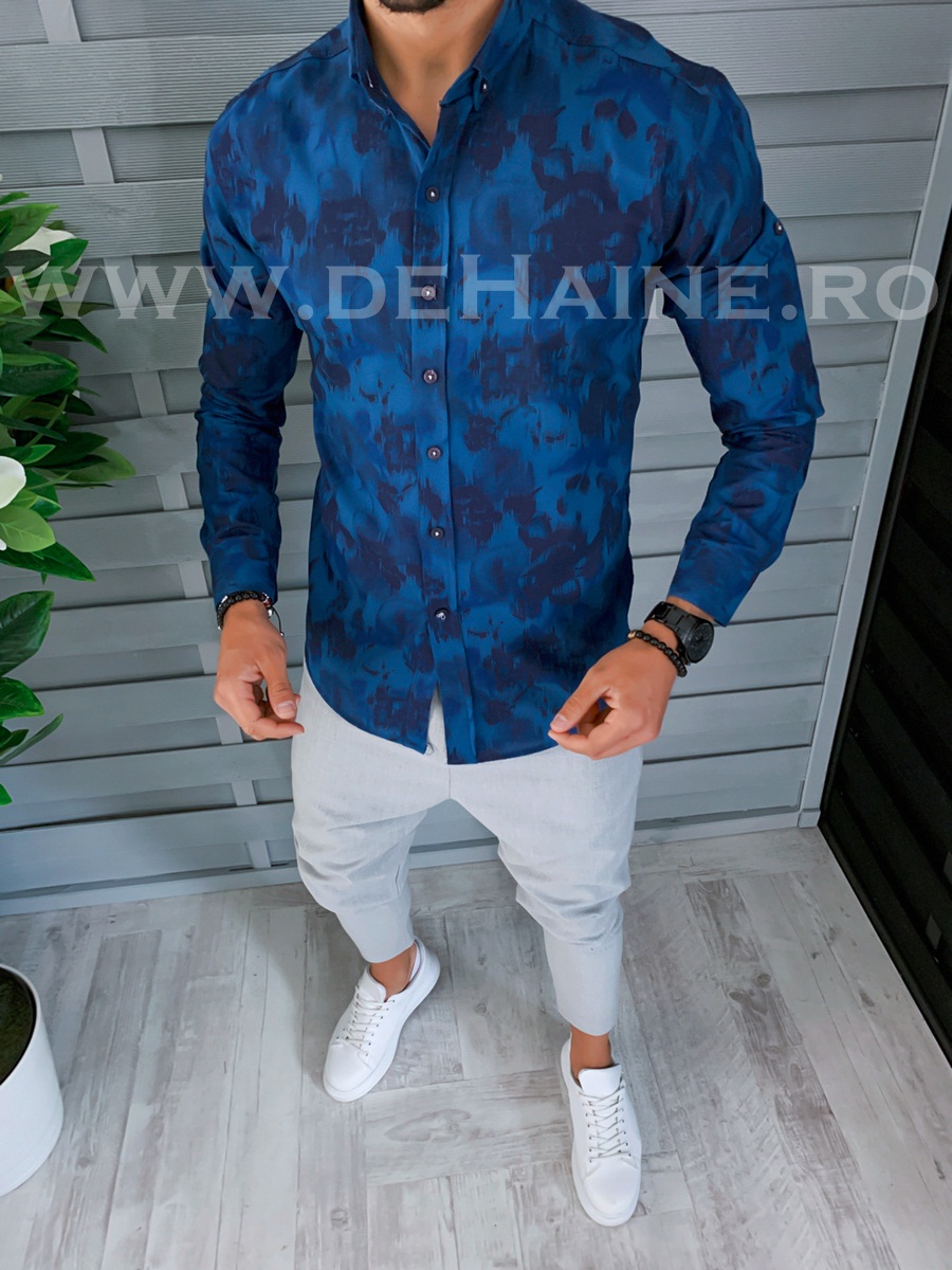 Camasa barbati albastra cu imprimeu slim fit b1435 o2-1